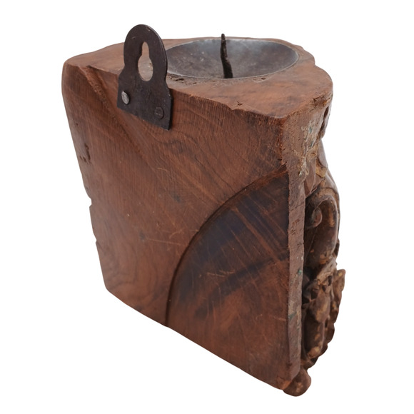 Vintage Wooden Wall Hanging Carved Pillar Candle Holder Handcrafted Decor - Picture 2 of 9